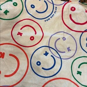 Cotton on Foundation Smiley Face Patterned Canvas Tote Bag 16x17in